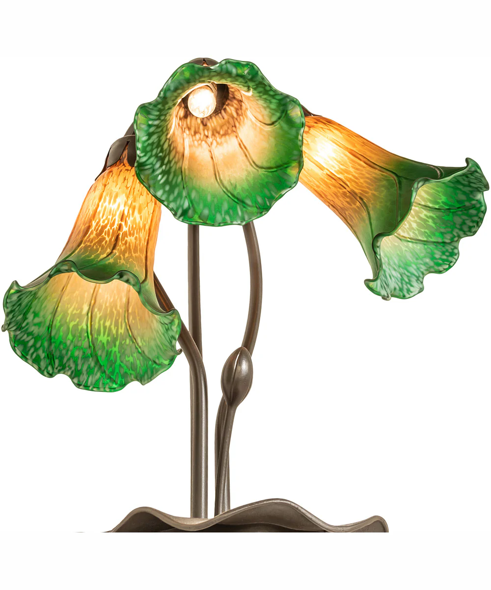 16" High Amber/Green Tiffany Pond Lily 3 Light Accent Lamp - Image 6