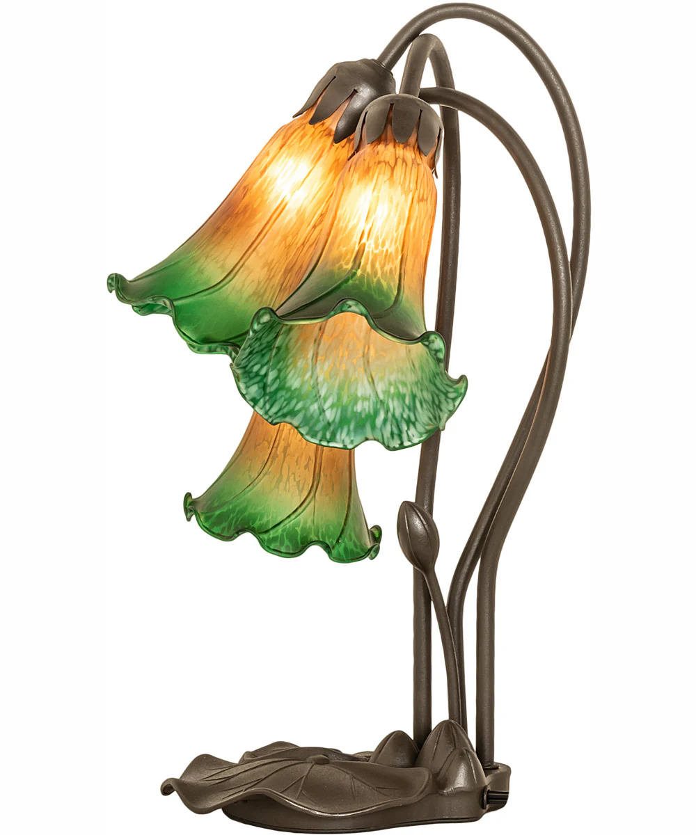 16" High Amber/Green Tiffany Pond Lily 3 Light Accent Lamp - Image 7