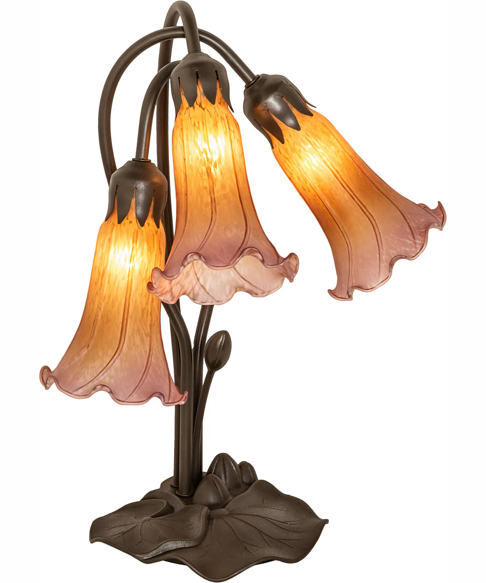 16" High Amber/Purple Tiffany Pond Lily 3 Light Accent Lamp - Image 2