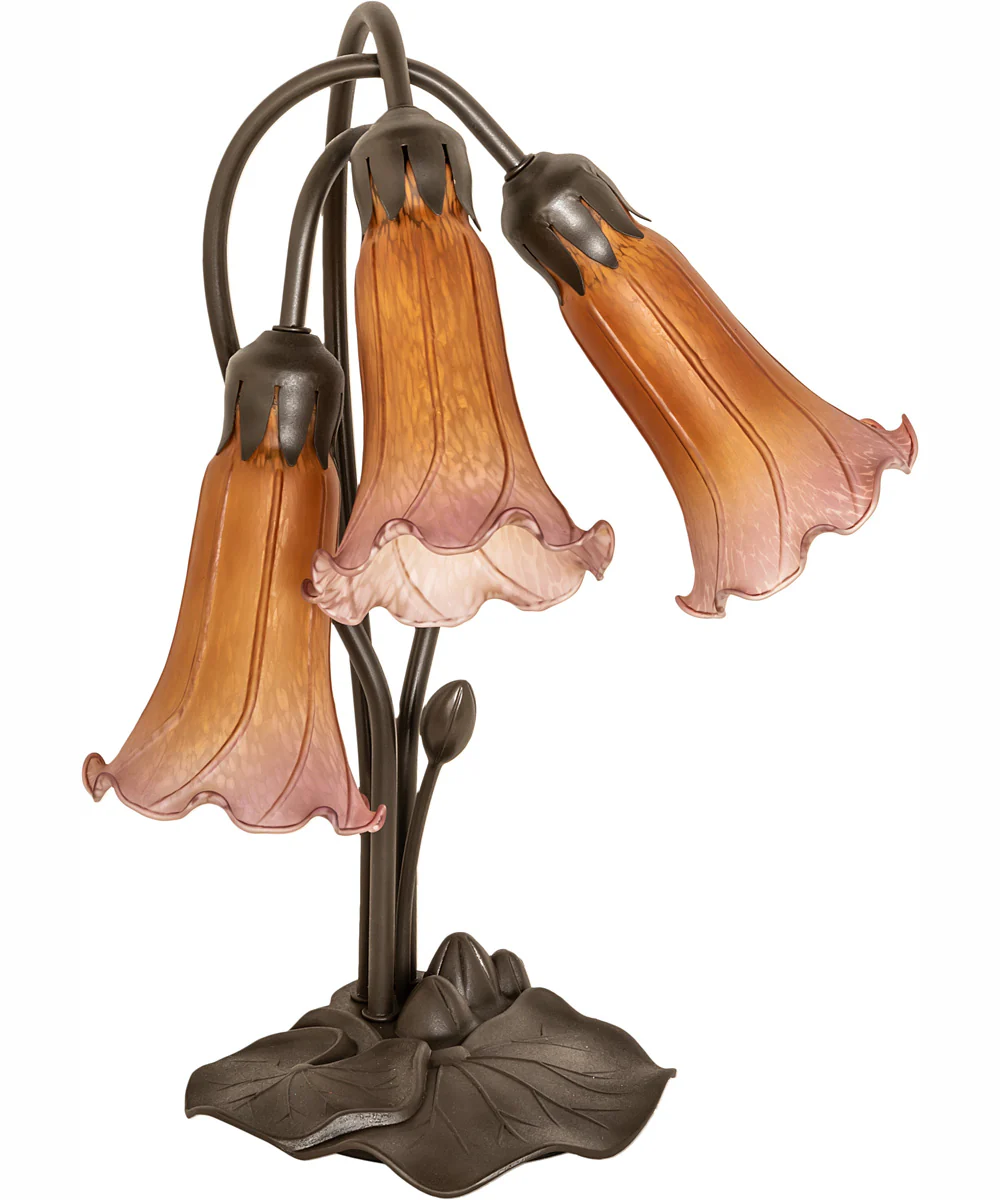 16" High Amber/Purple Tiffany Pond Lily 3 Light Accent Lamp - Image 3