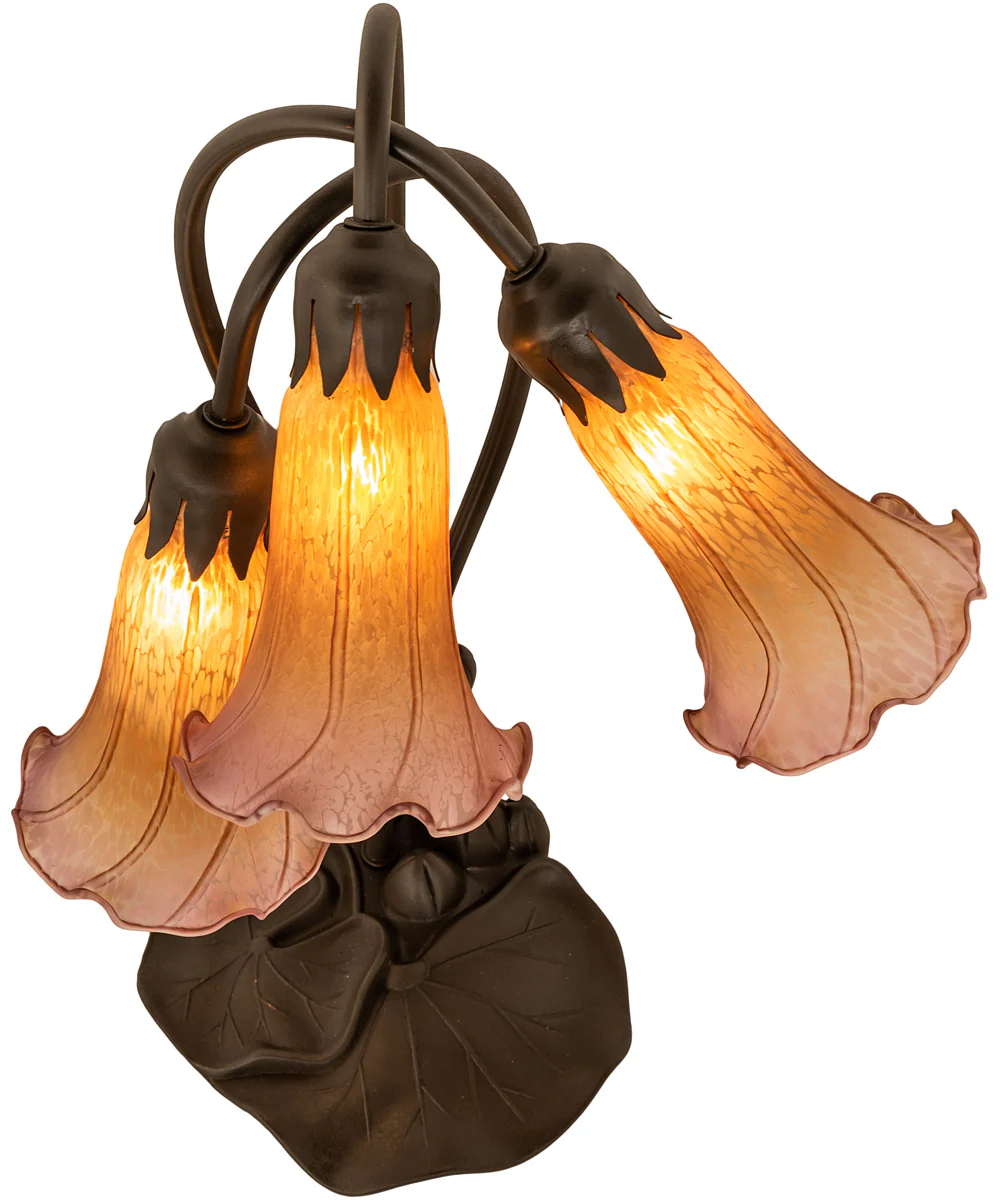 16" High Amber/Purple Tiffany Pond Lily 3 Light Accent Lamp - Image 4