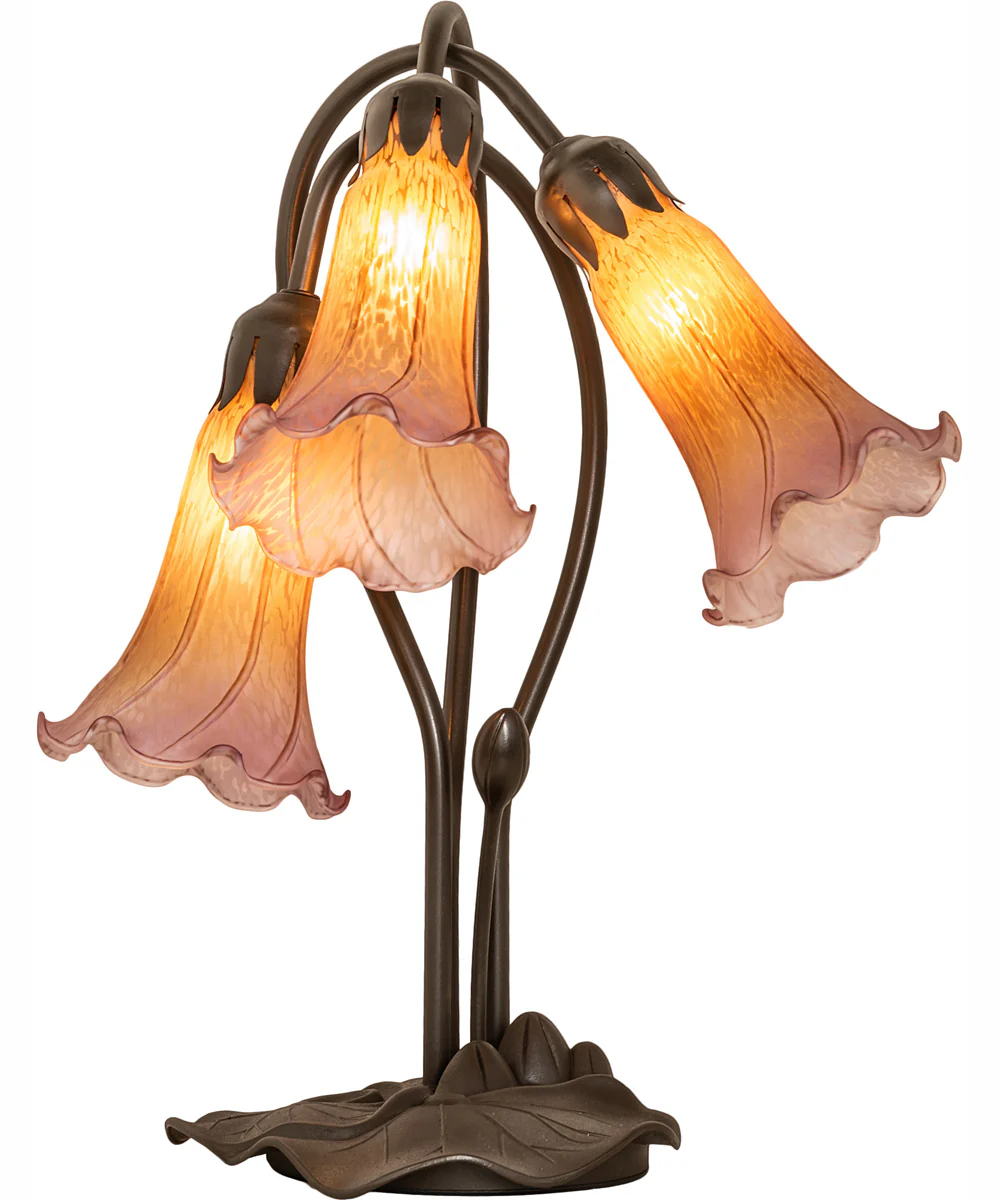 16" High Amber/Purple Tiffany Pond Lily 3 Light Accent Lamp - Image 5