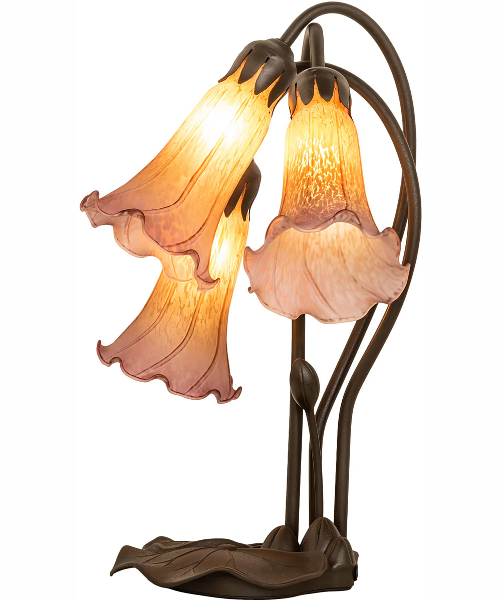 16" High Amber/Purple Tiffany Pond Lily 3 Light Accent Lamp - Image 6