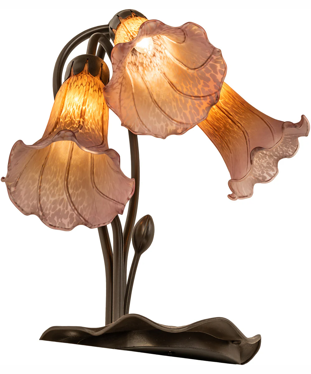16" High Amber/Purple Tiffany Pond Lily 3 Light Accent Lamp - Image 7