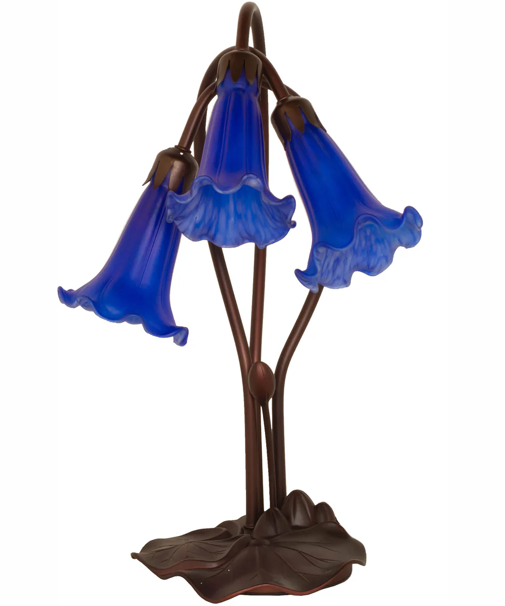 16" High Blue Tiffany Pond Lily 3 Light Accent Lamp - Image 3