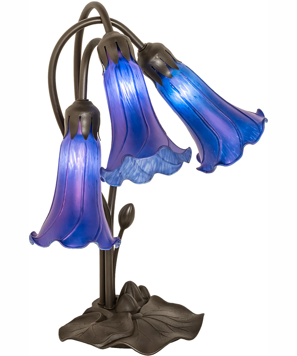 16" High Blue Tiffany Pond Lily 3 Light Accent Lamp