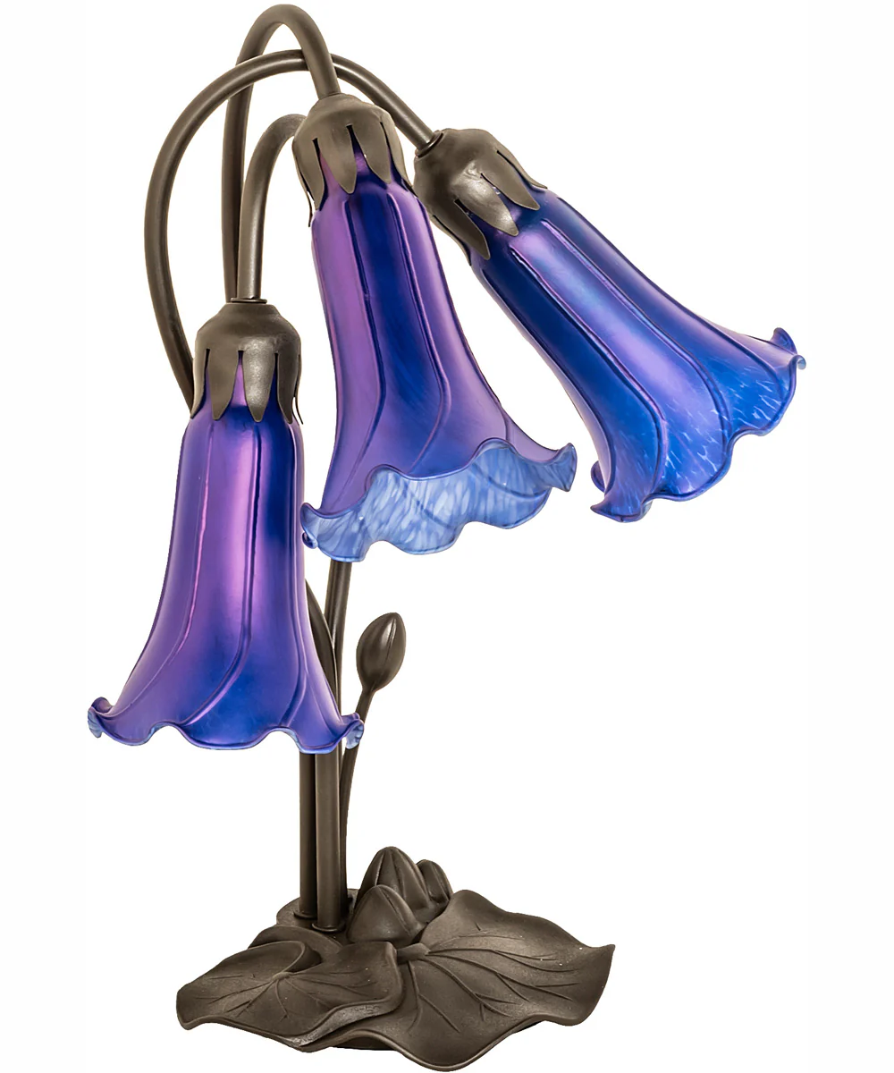 16" High Blue Tiffany Pond Lily 3 Light Accent Lamp - Image 3