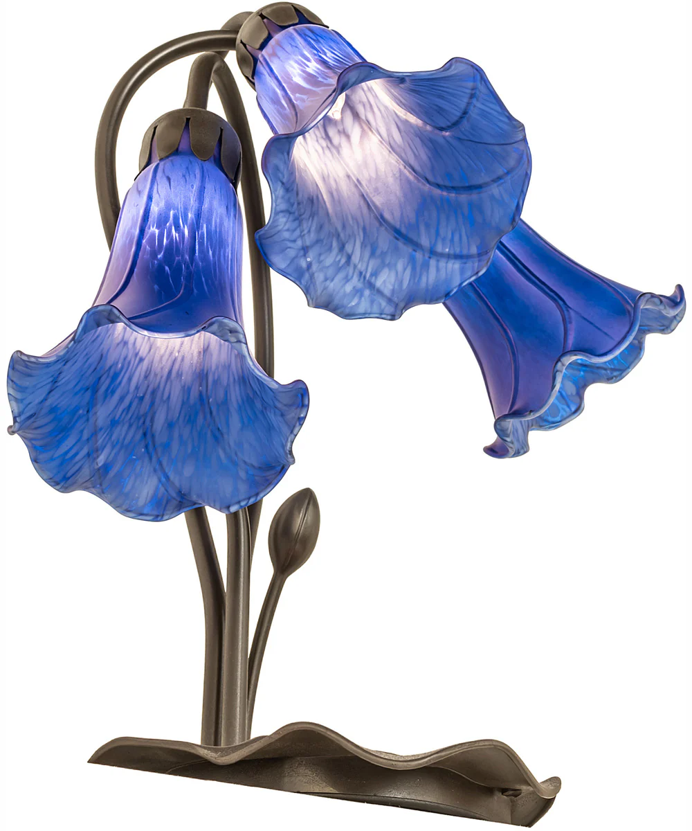 16" High Blue Tiffany Pond Lily 3 Light Accent Lamp - Image 7