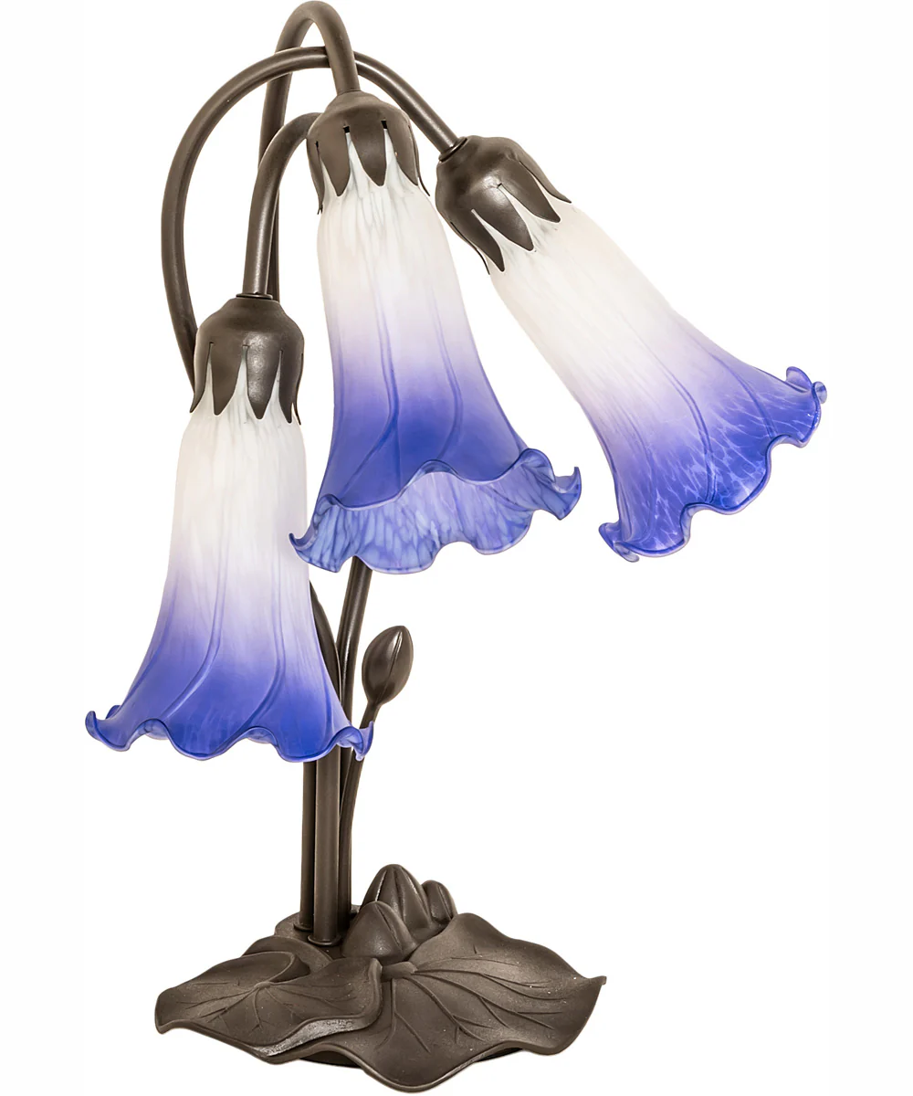 16" High Blue/White Pond Lily Tiffany Pond Lily 3 Light Accent Lamp - Image 2