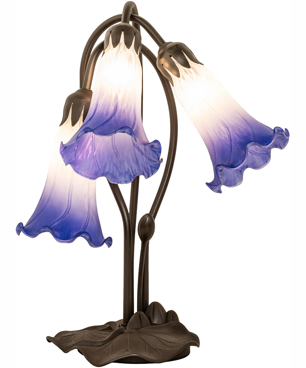 16" High Blue/White Pond Lily Tiffany Pond Lily 3 Light Accent Lamp - Image 4