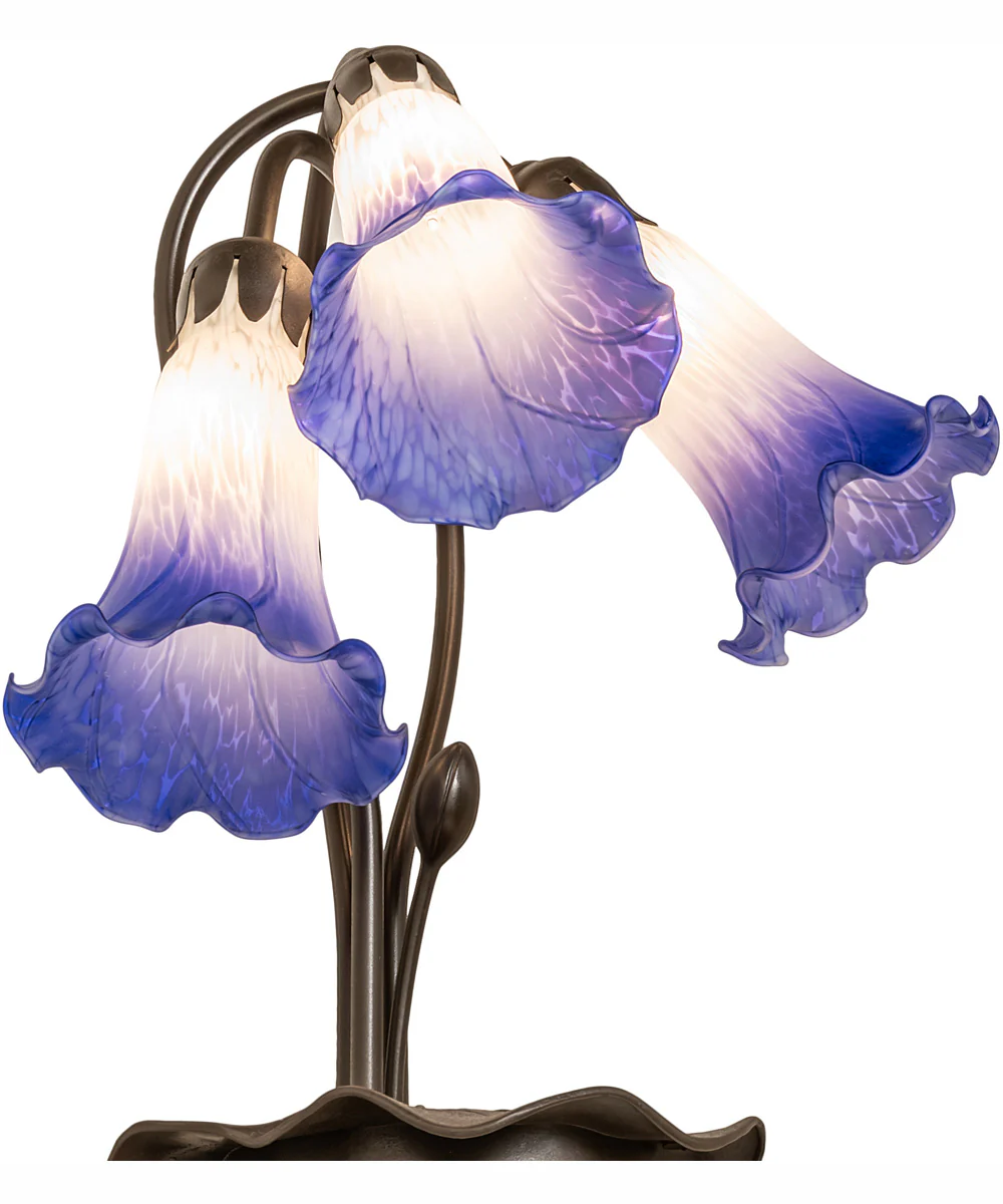 16" High Blue/White Pond Lily Tiffany Pond Lily 3 Light Accent Lamp - Image 6
