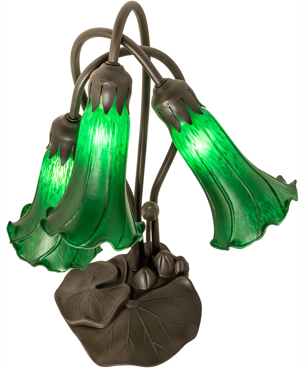 16" High Green Tiffany Pond Lily 3 Light Accent Lamp - Image 4
