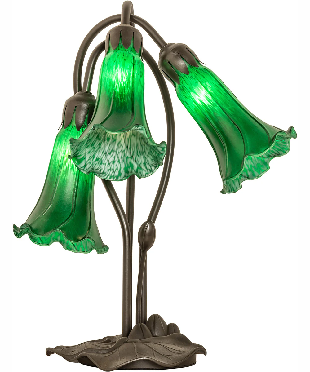 16" High Green Tiffany Pond Lily 3 Light Accent Lamp - Image 5