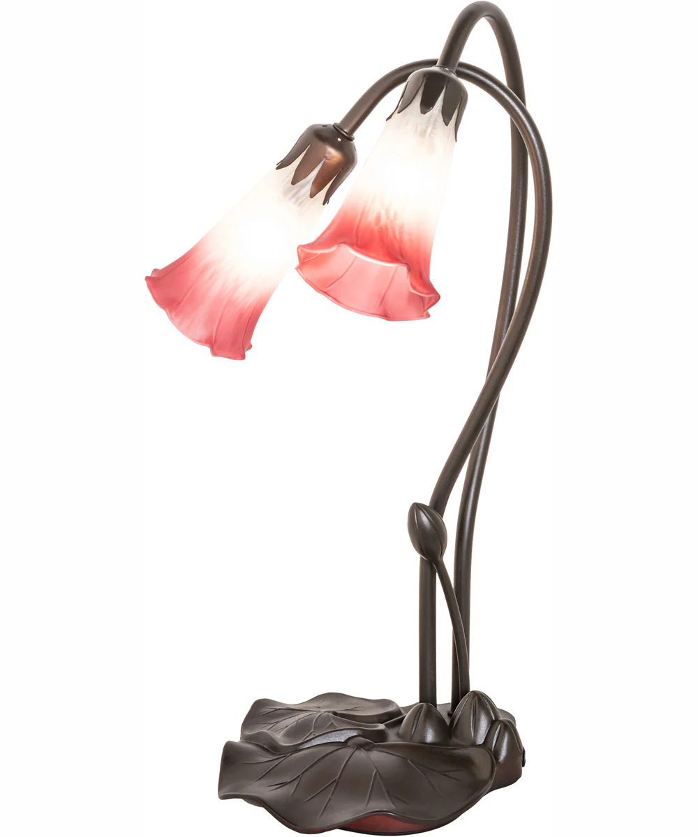 16" High Pink/White Tiffany Pond Lily 2 Light Accent Lamp - Image 2