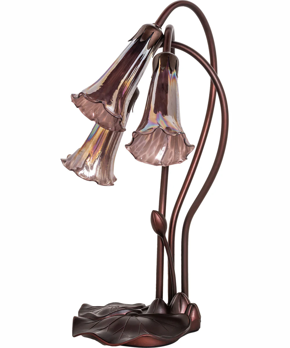16" High Purple Iridescent Tiffany Pond Lily 3 Light Accent Lamp - Image 3