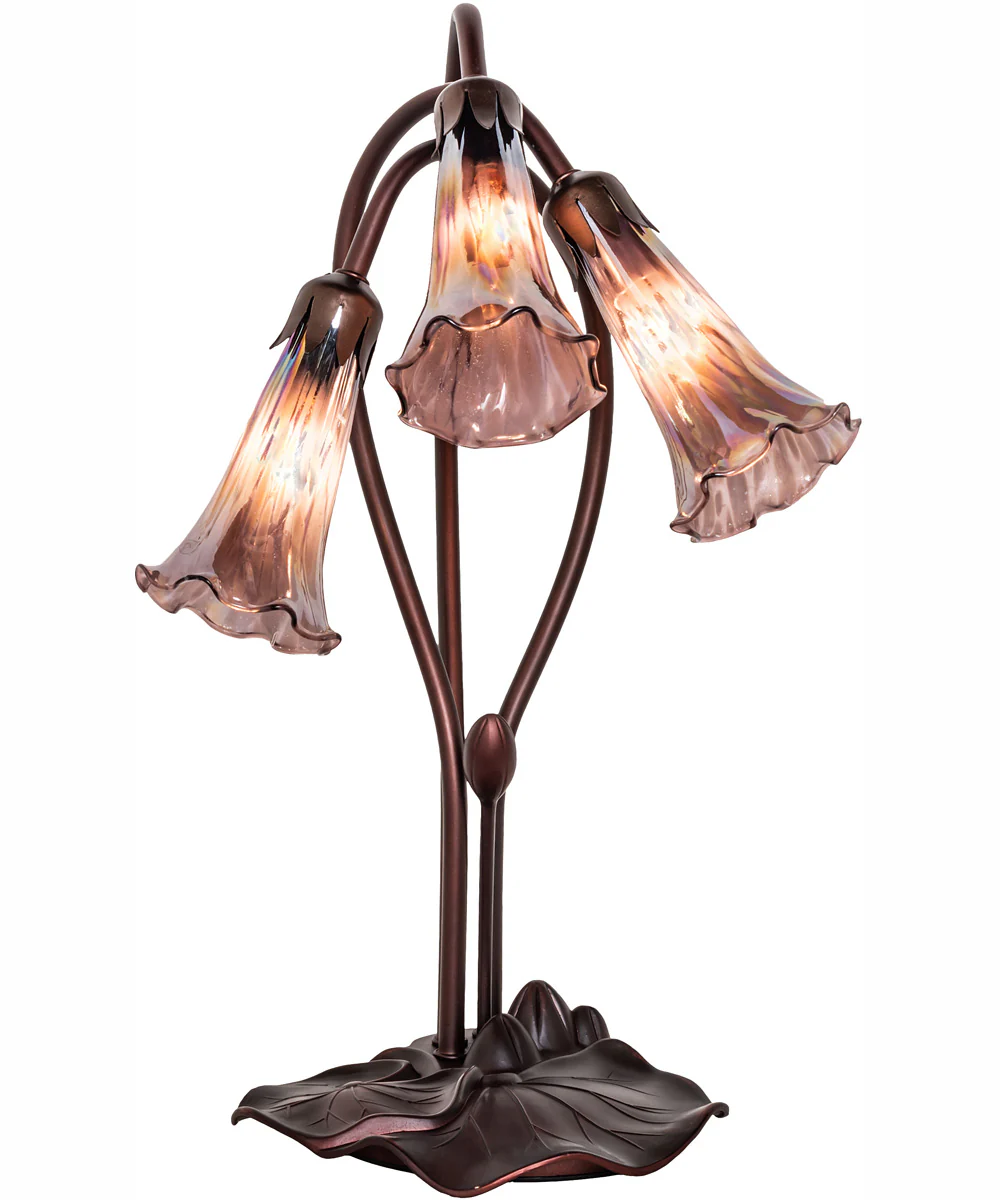 16" High Purple Iridescent Tiffany Pond Lily 3 Light Accent Lamp - Image 5