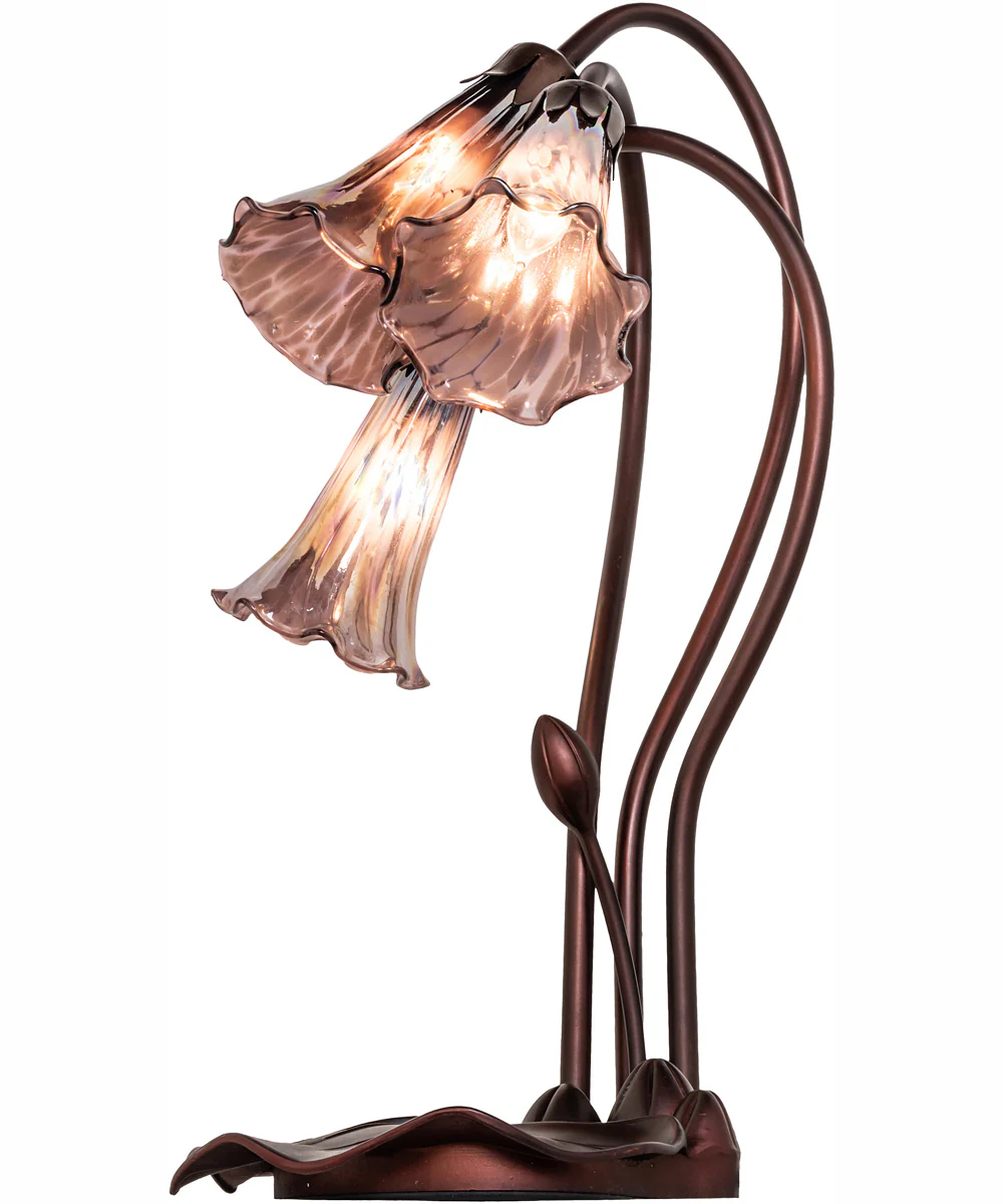 16" High Purple Iridescent Tiffany Pond Lily 3 Light Accent Lamp - Image 6