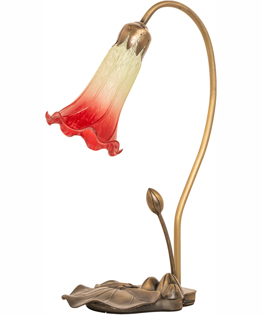 16" High Seafoam/Cranberry Tiffany Pond Lily Accent Lamp - Image 2