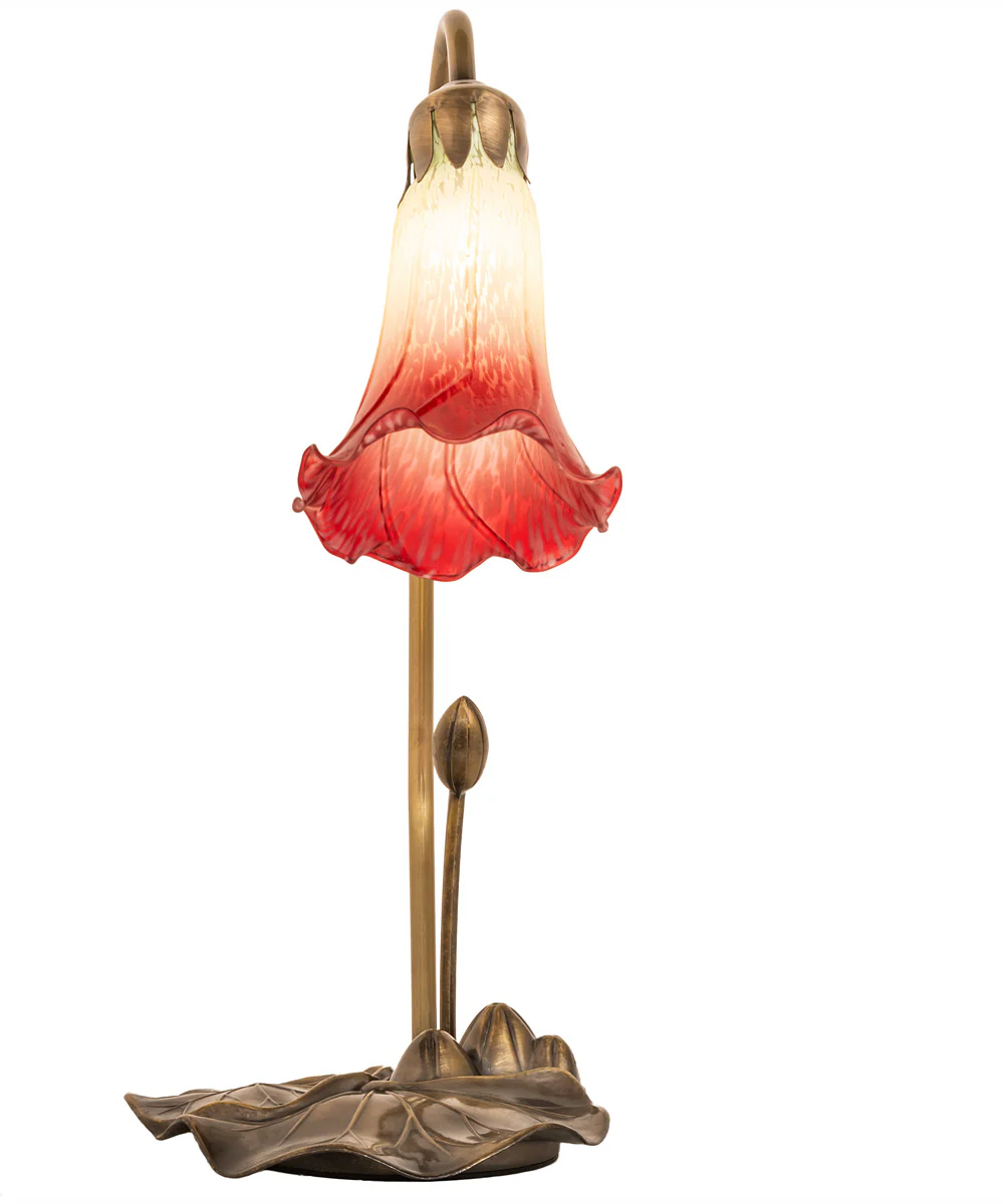 16" High Seafoam/Cranberry Tiffany Pond Lily Accent Lamp - Image 4