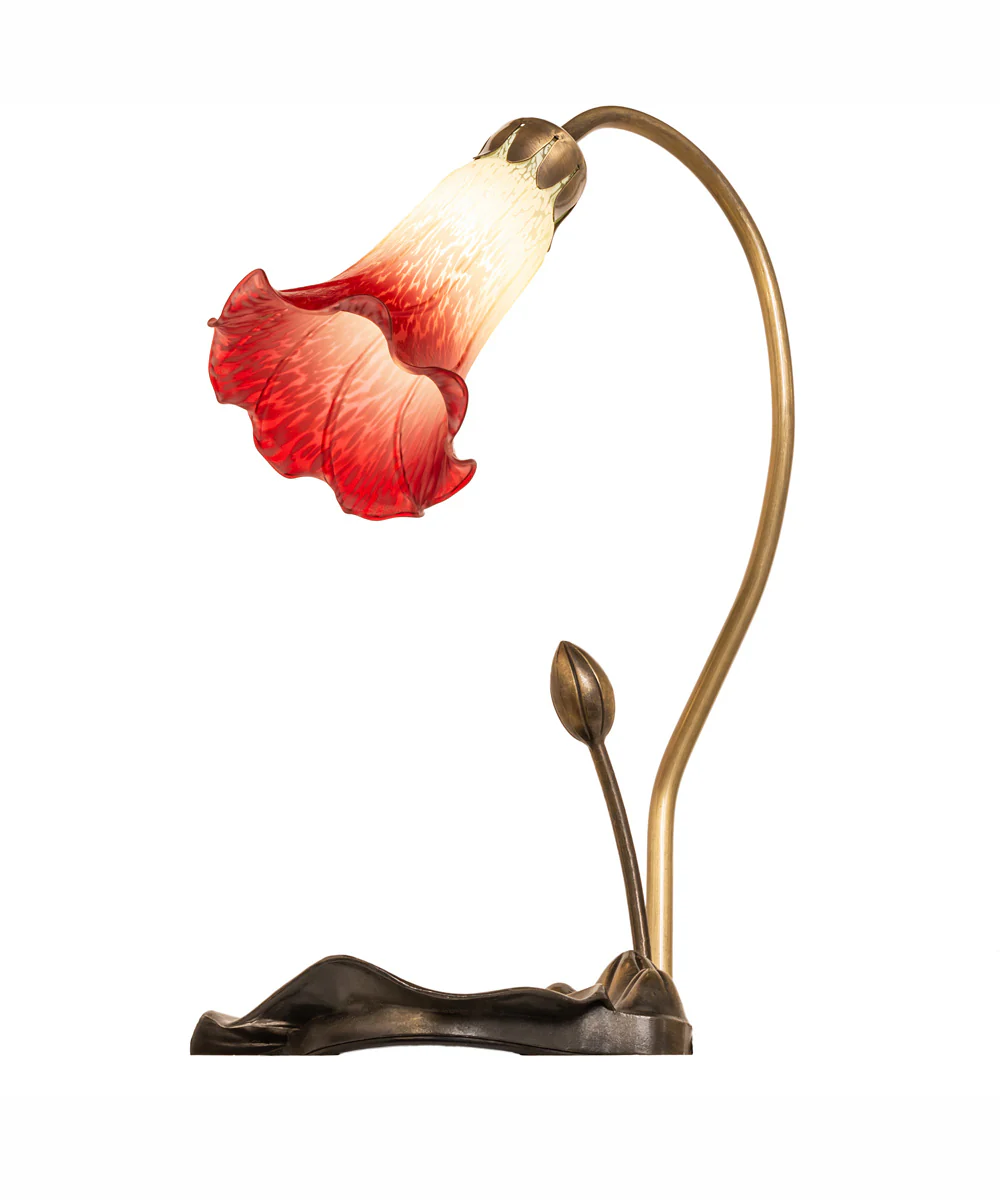 16" High Seafoam/Cranberry Tiffany Pond Lily Accent Lamp - Image 5