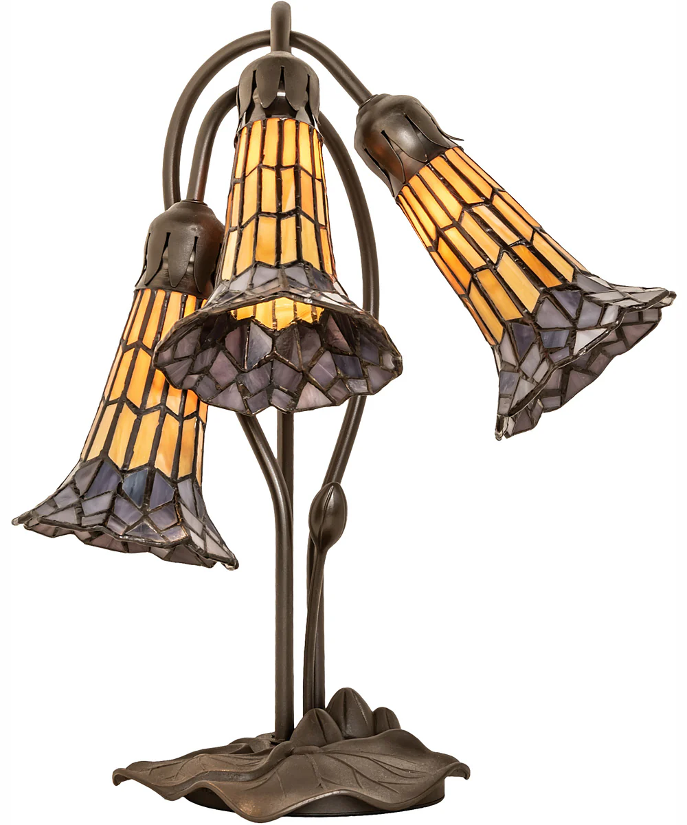 16" High Stained Glass Pond Lily 3 Light Accent Lamp - Image 4