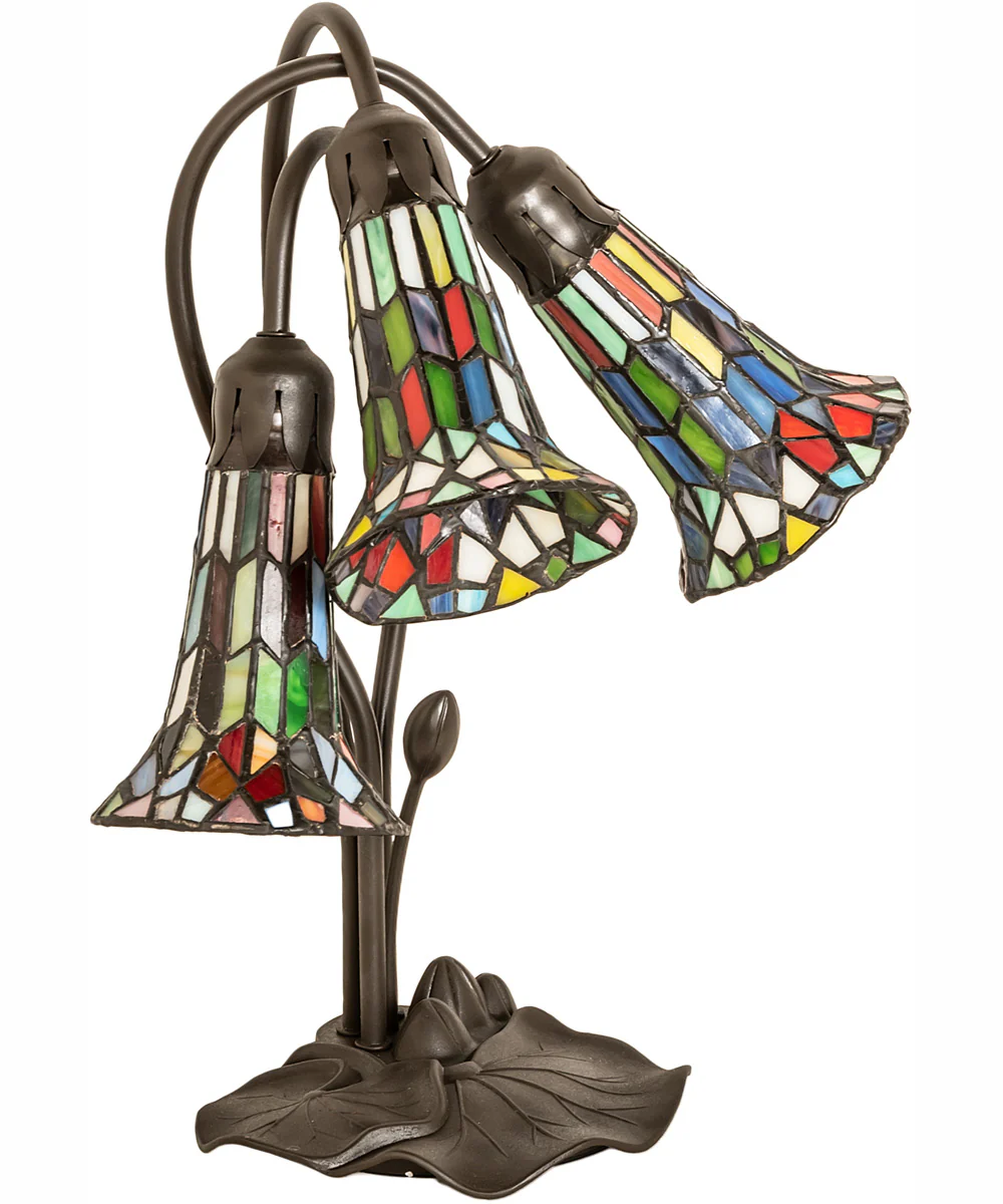 16" High Stained Glass Pond Lily 3 Light Accent Lamp - Image 2