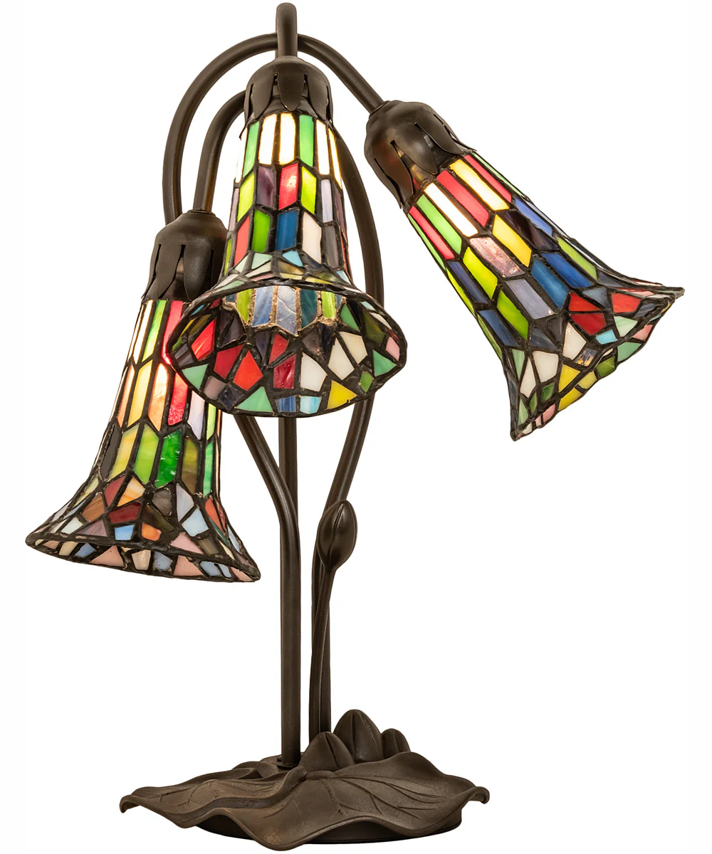 16" High Stained Glass Pond Lily 3 Light Accent Lamp - Image 4