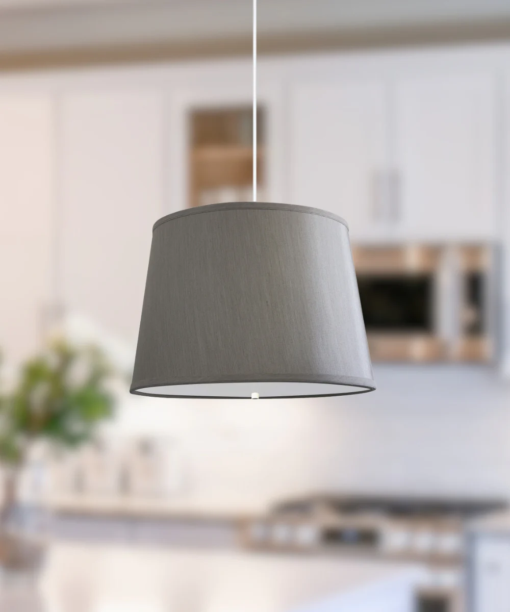 16" W 2 Light Pendant Bavarian Gray Shade with Diffuser, White Cord - Image 4