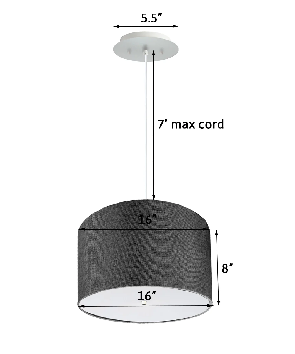 16" W 2 Light Pendant Granite Gray Shade with Diffuser, White Cord - Image 2