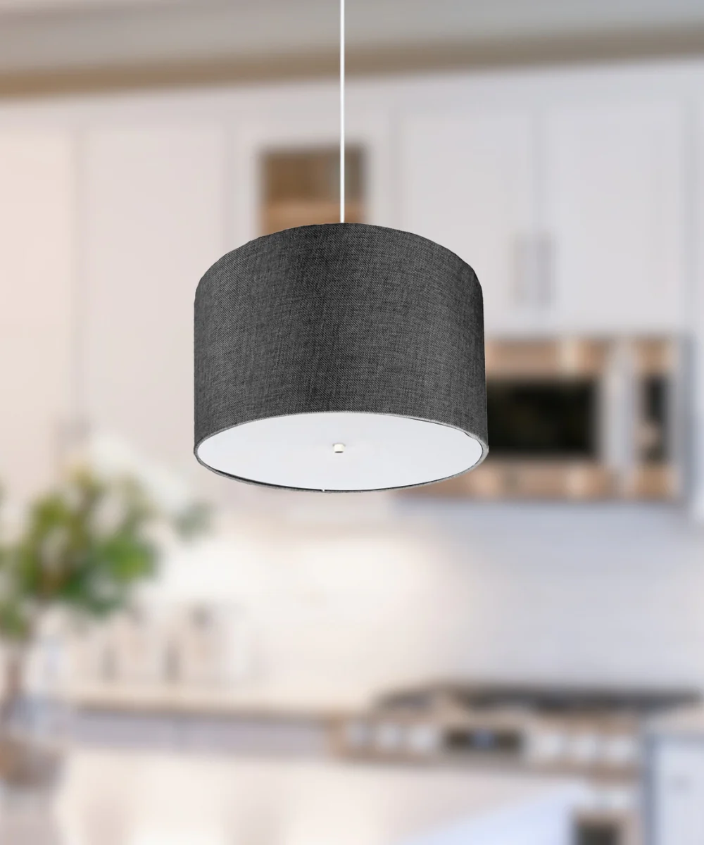 16" W 2 Light Pendant Granite Gray Shade with Diffuser, White Cord - Image 4