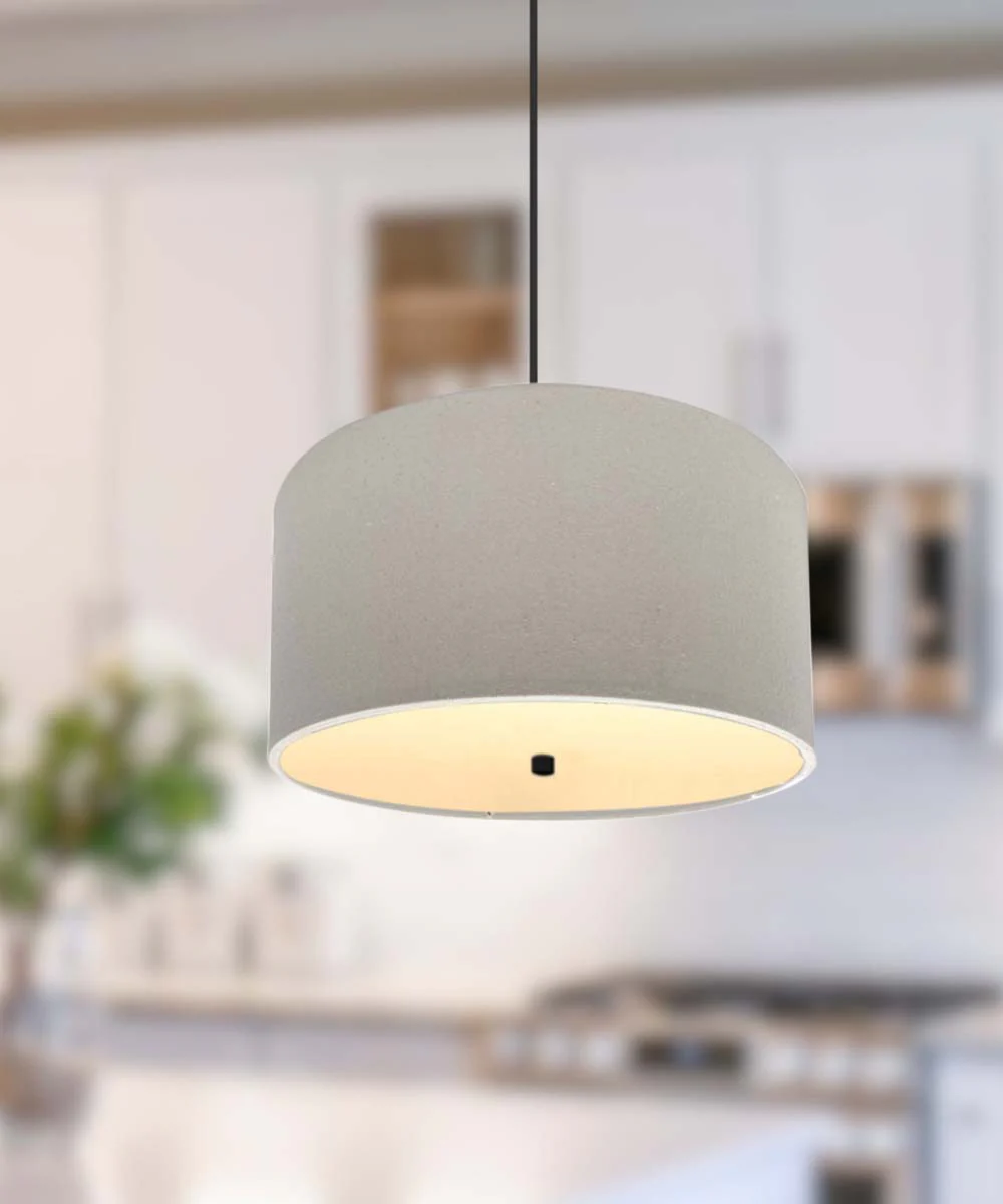 16" W 2 Light Pendant Light Oatmeal Linen Drum Shade with Diffuser, Black Cord - Image 2