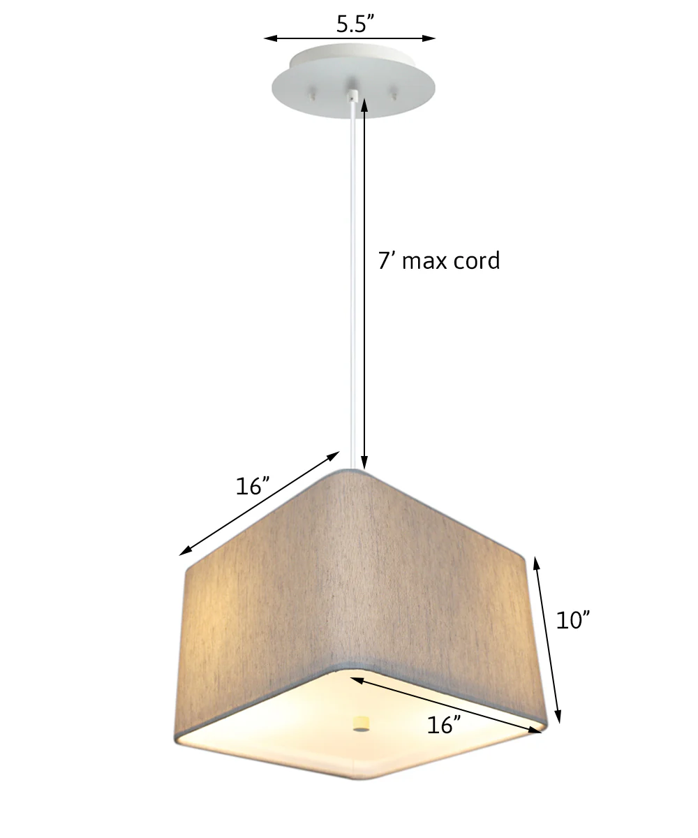 16" W 2 Light Pendant Rounded Corner Square Oatmeal Drum Shade with Diffuser, White Cord - Image 2