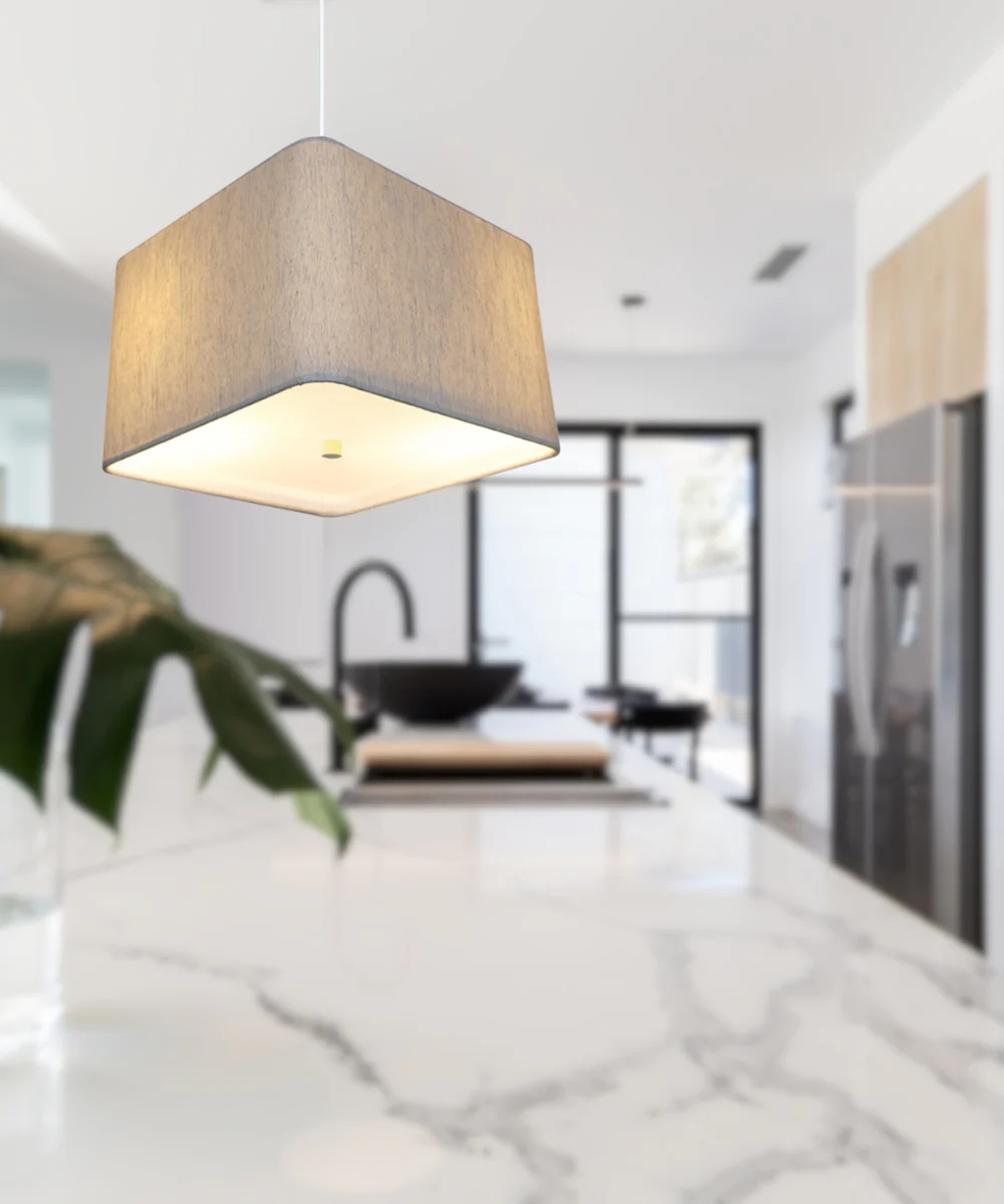 16" W 2 Light Pendant Rounded Corner Square Oatmeal Drum Shade with Diffuser, White Cord - Image 4