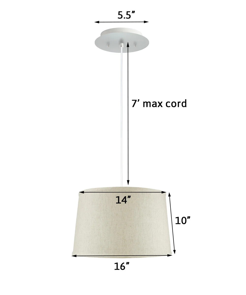 16" W 2 Light Pendant Textured Oatmeal Shade with Diffuser, White Cord - Image 2