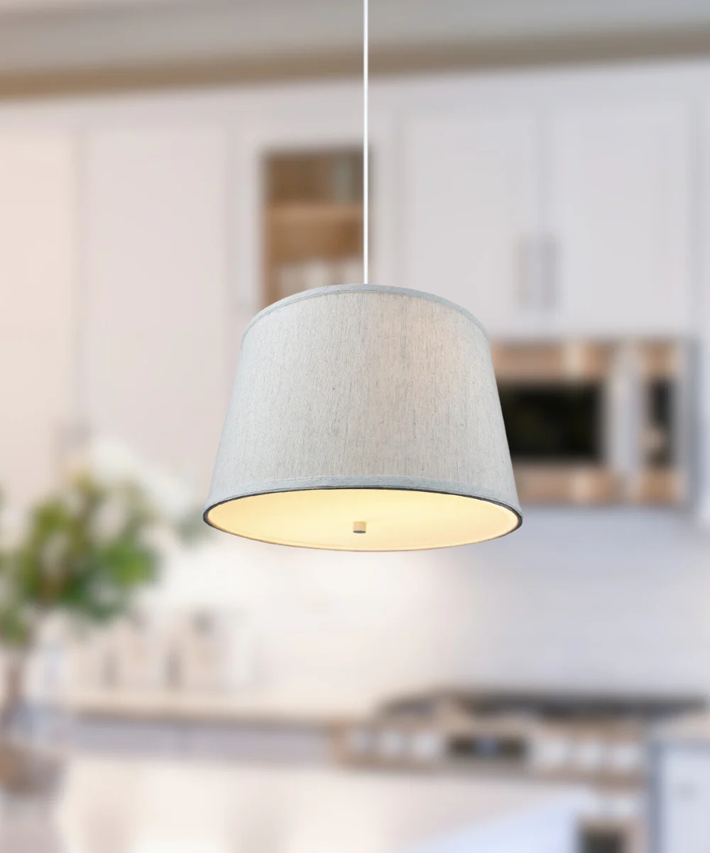 16" W 2 Light Pendant Textured Oatmeal Shade with Diffuser, White Cord - Image 4
