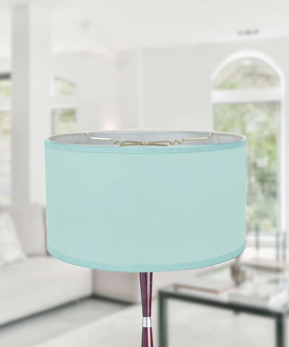 16x16x9 Island Paradise Aqua Linen Hardback Shallow Drum Lampshade - Image 4