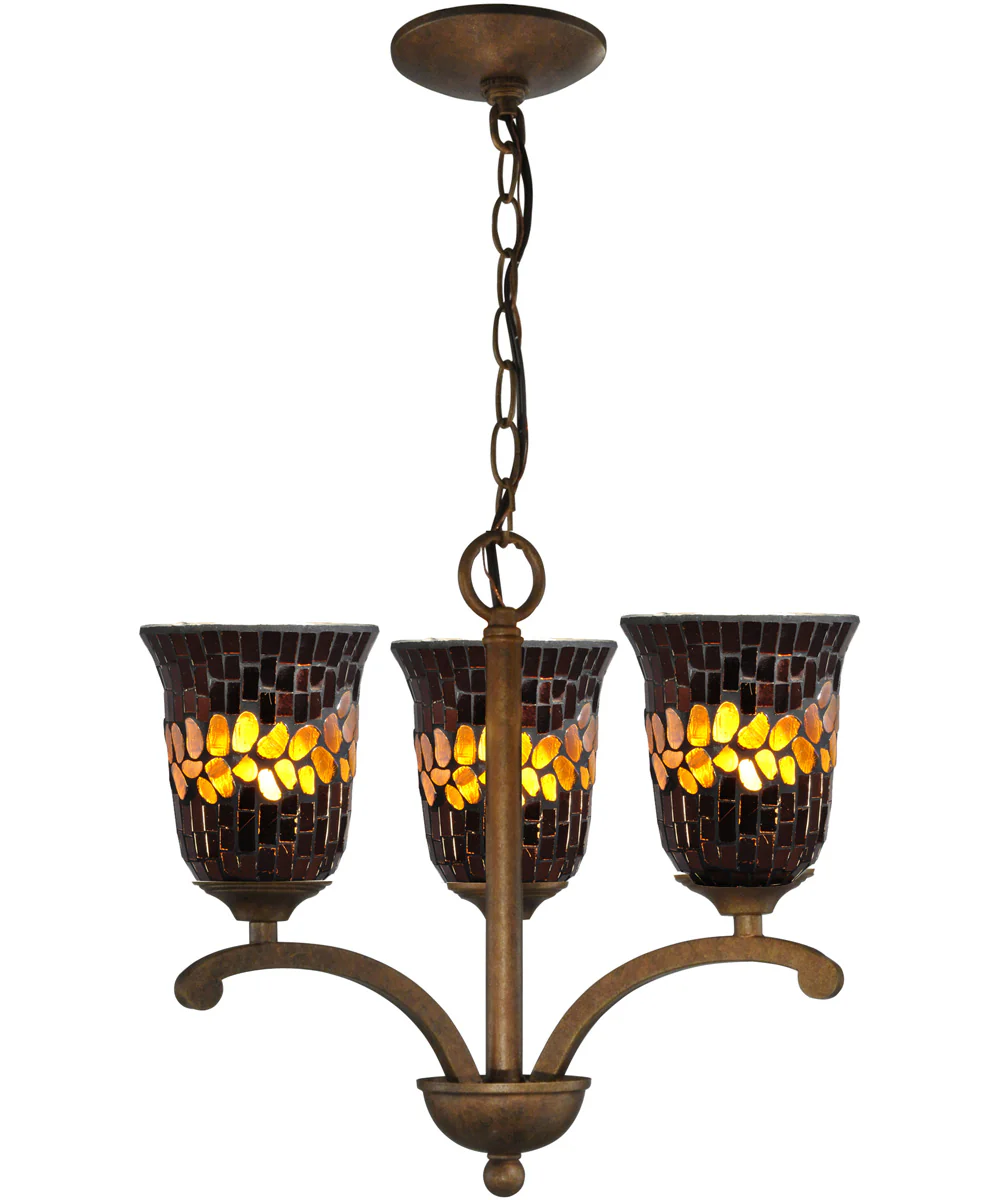 17.5 Inch W Copper Shell 3-Light Mosaic Art Glass Chandelier