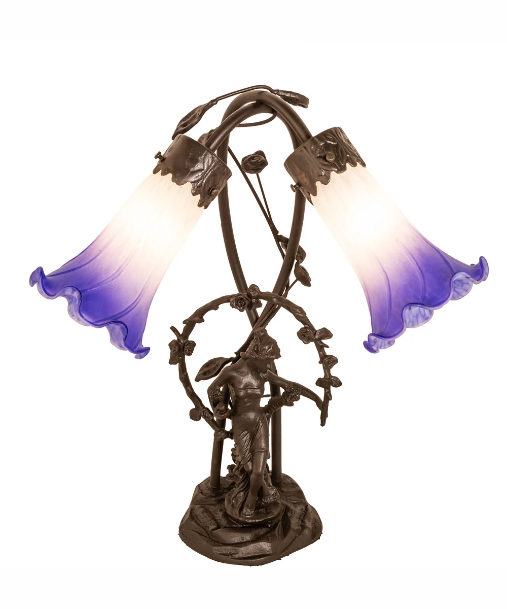 17" High Blue/White Pond Lily 2 Light Trellis Girl Table Lamp - Image 2