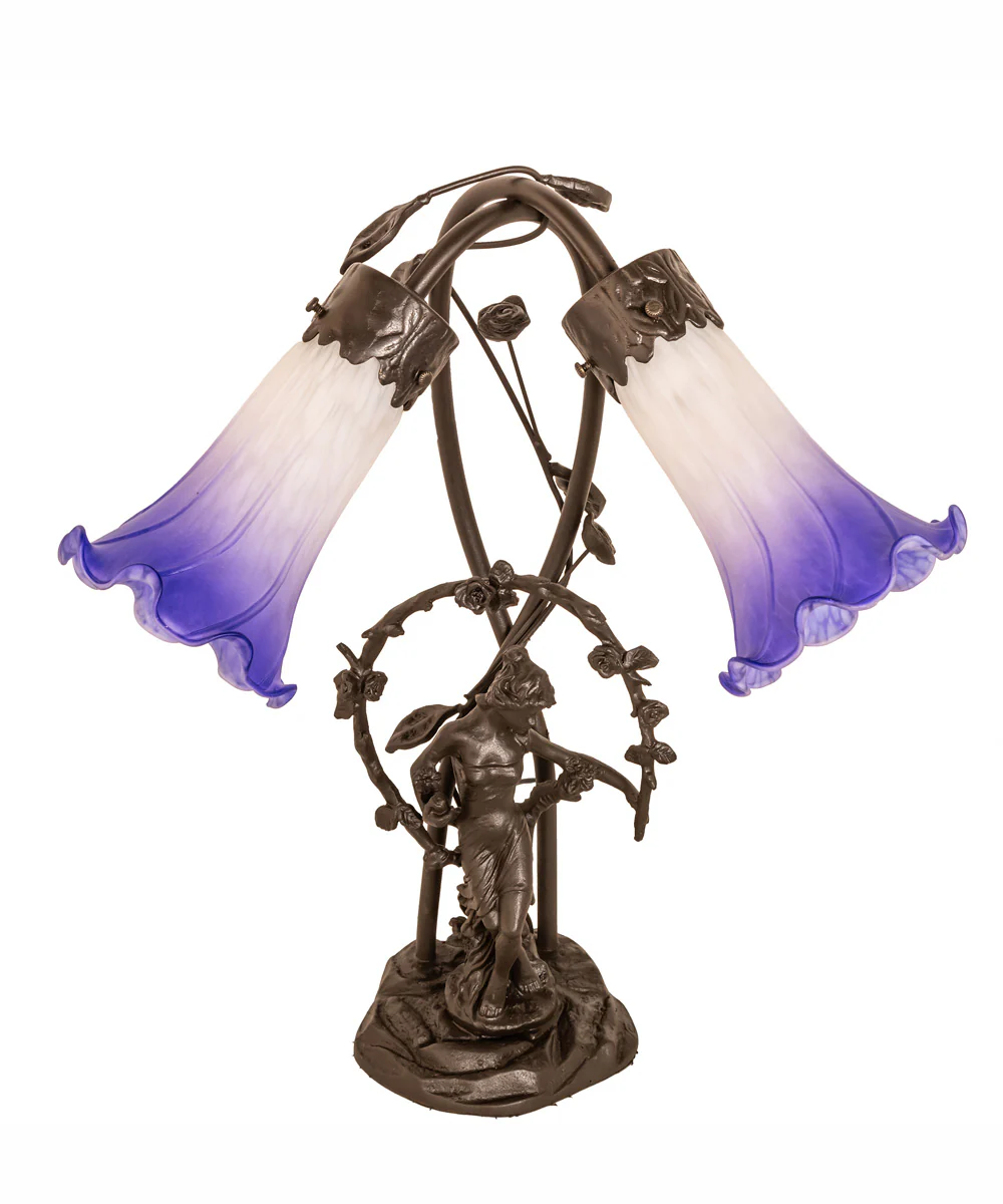 17" High Blue/White Pond Lily 2 Light Trellis Girl Table Lamp - Image 3