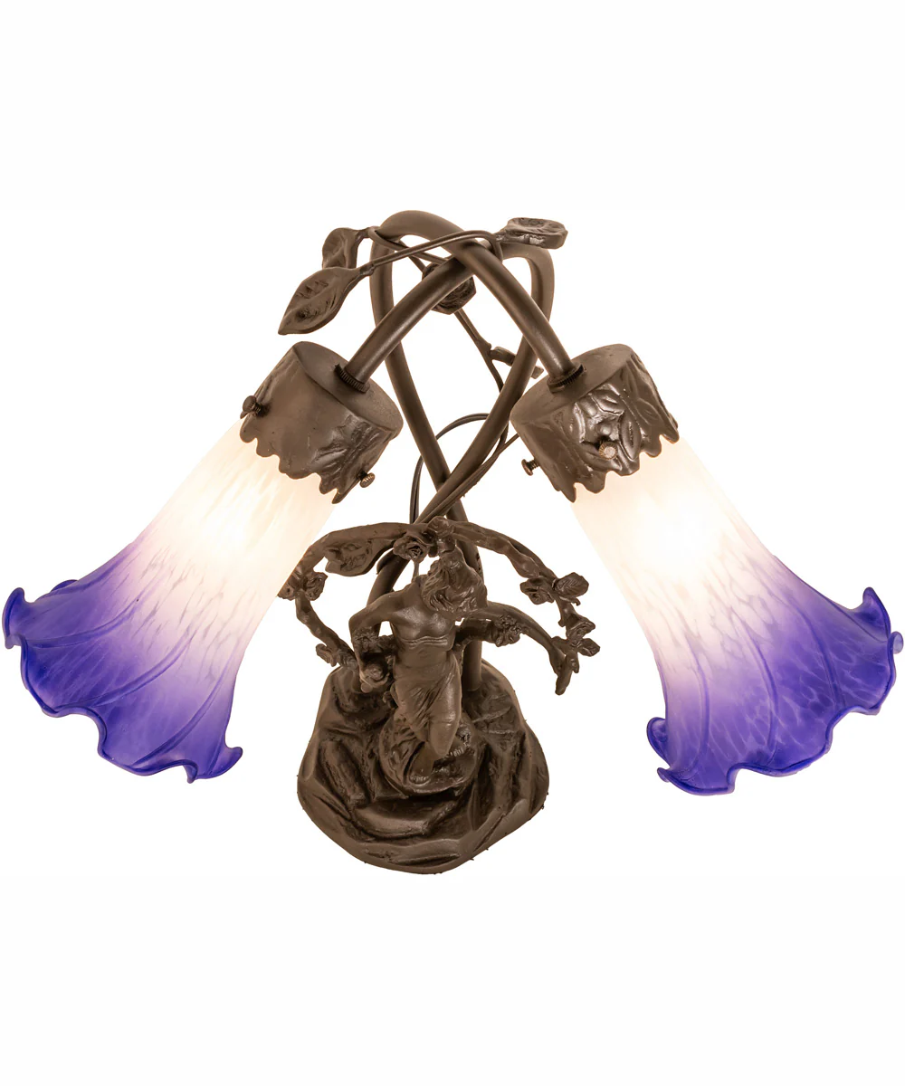 17" High Blue/White Pond Lily 2 Light Trellis Girl Table Lamp - Image 4