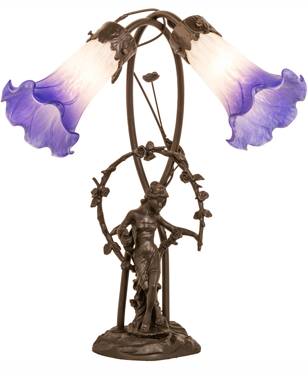 17" High Blue/White Pond Lily 2 Light Trellis Girl Table Lamp - Image 5