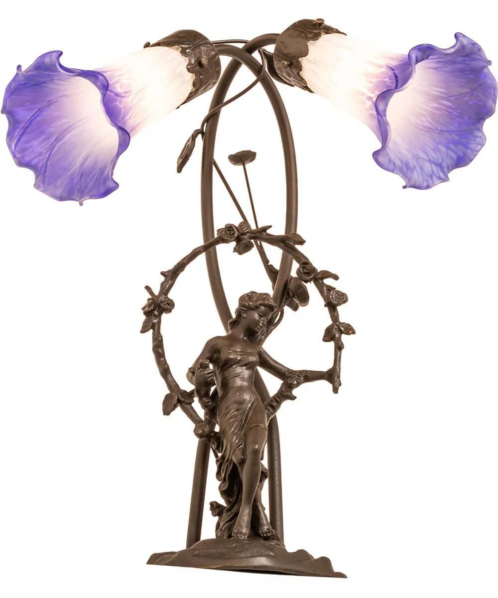 17" High Blue/White Pond Lily 2 Light Trellis Girl Table Lamp - Image 6