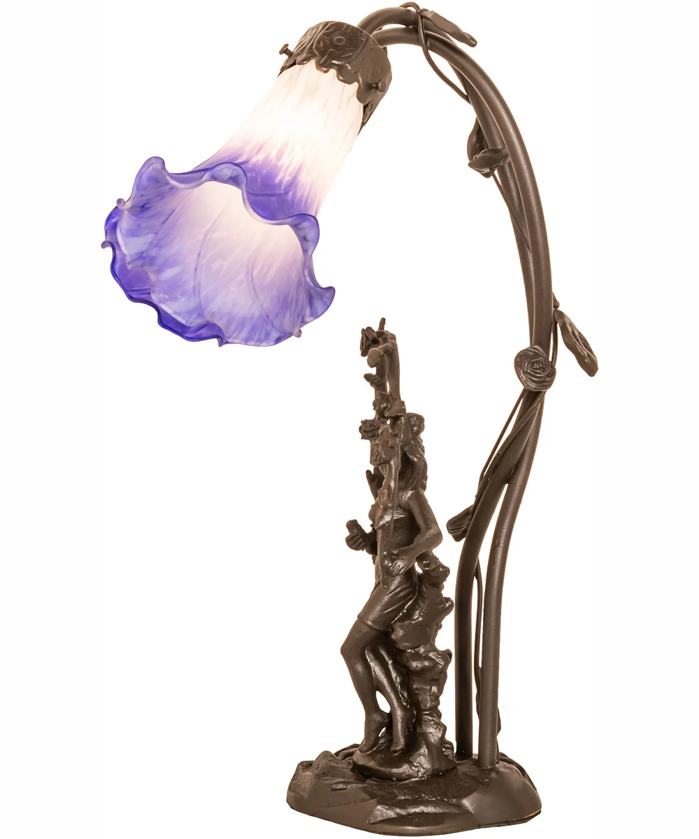 17" High Blue/White Pond Lily 2 Light Trellis Girl Table Lamp - Image 7
