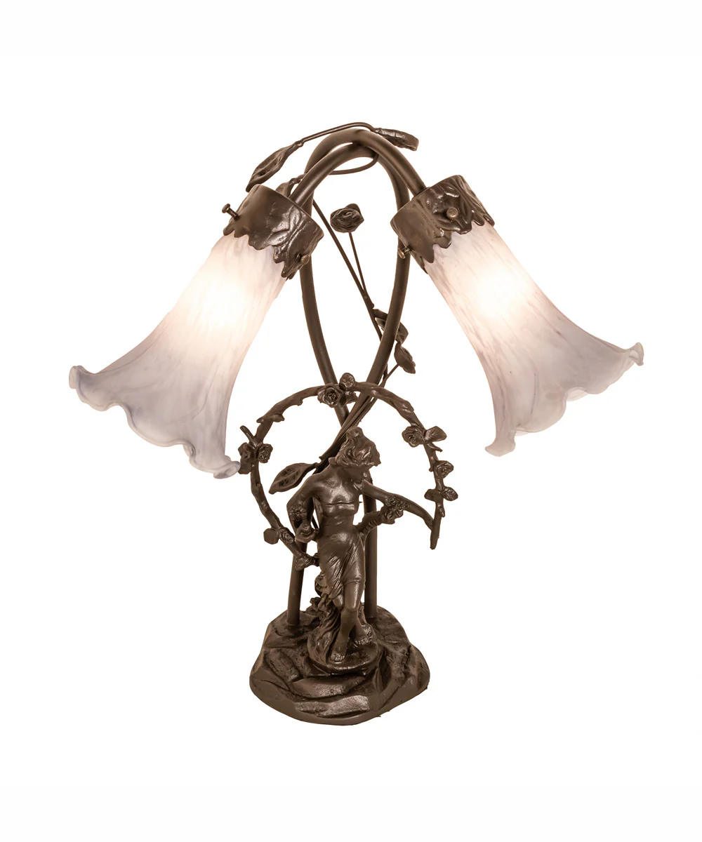 17" High Gray Tiffany Pond Lily 2 Light Trellis Girl Accent Lamp