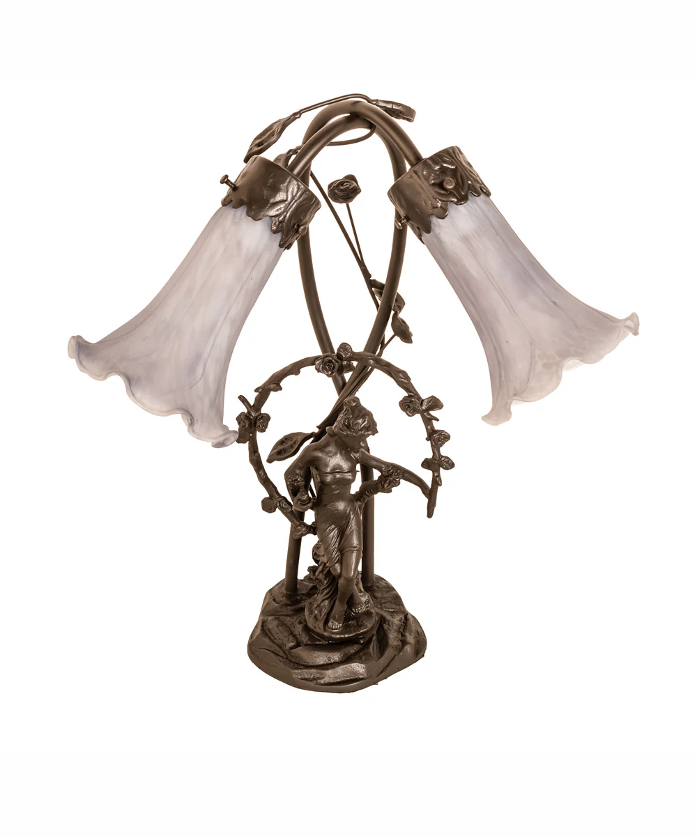 17" High Gray Tiffany Pond Lily 2 Light Trellis Girl Accent Lamp - Image 3