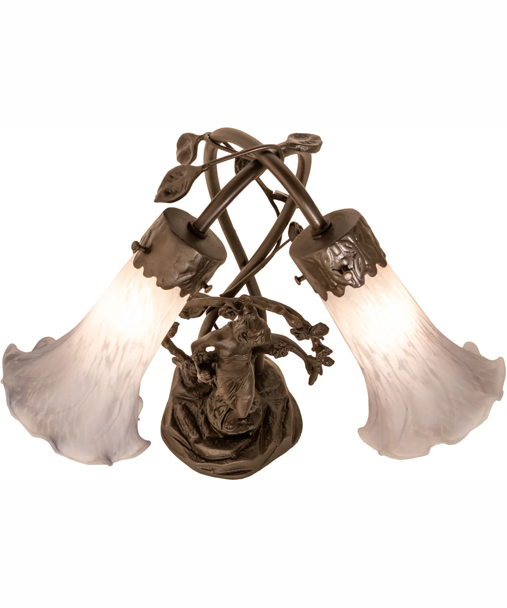 17" High Gray Tiffany Pond Lily 2 Light Trellis Girl Accent Lamp - Image 4