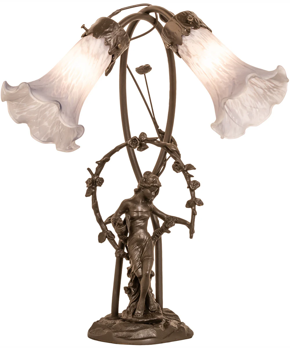 17" High Gray Tiffany Pond Lily 2 Light Trellis Girl Accent Lamp - Image 5