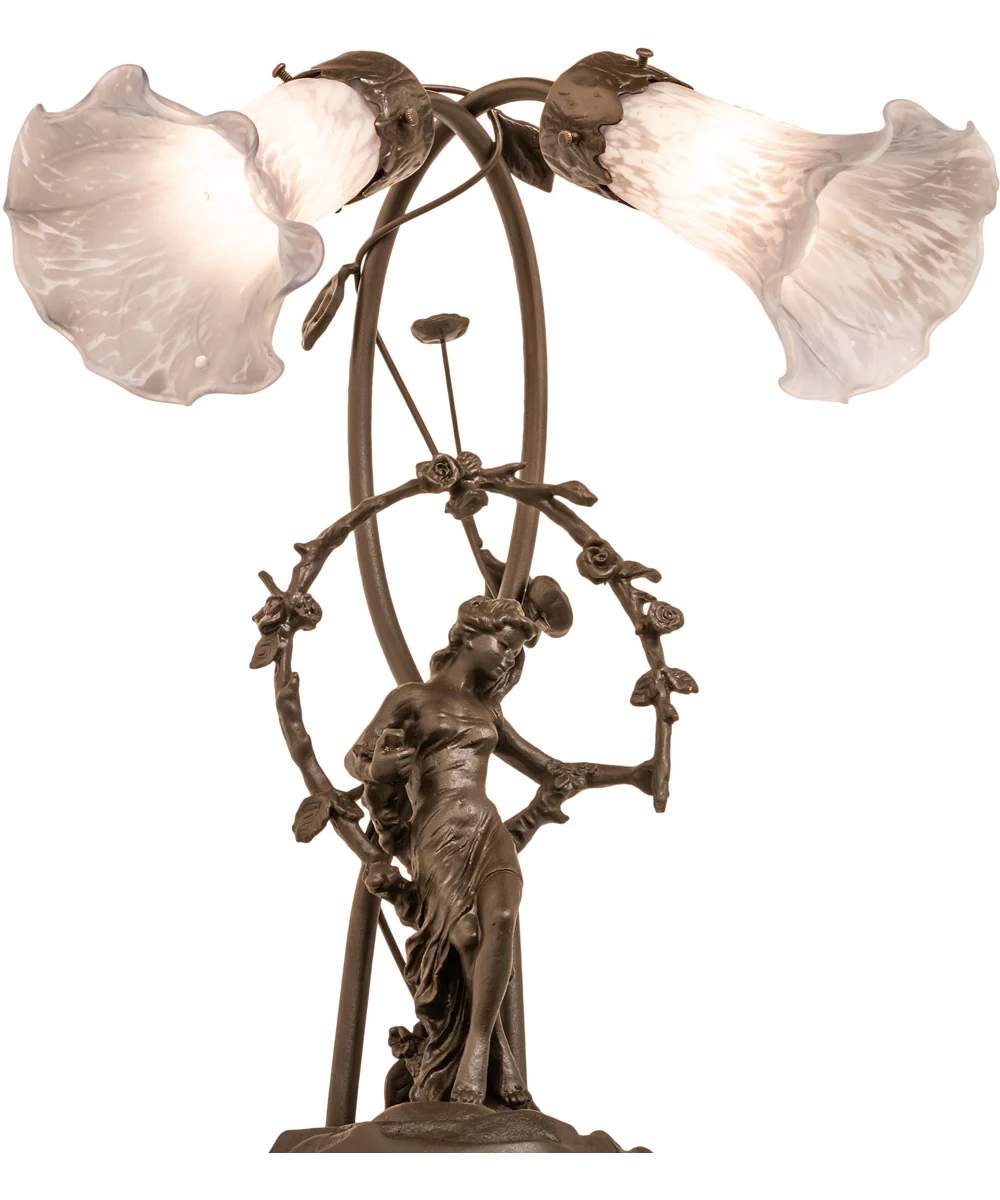 17" High Gray Tiffany Pond Lily 2 Light Trellis Girl Accent Lamp - Image 6