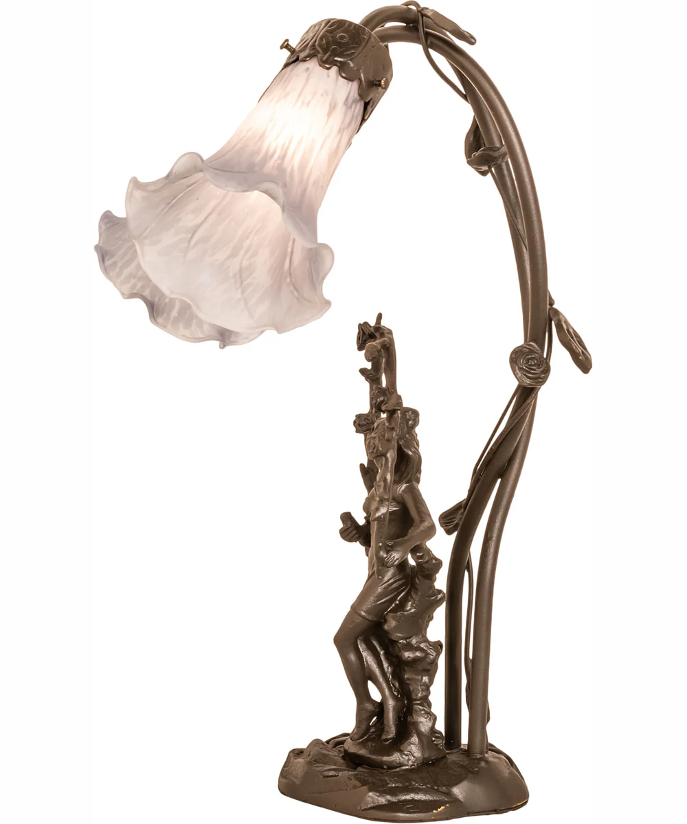 17" High Gray Tiffany Pond Lily 2 Light Trellis Girl Accent Lamp - Image 7