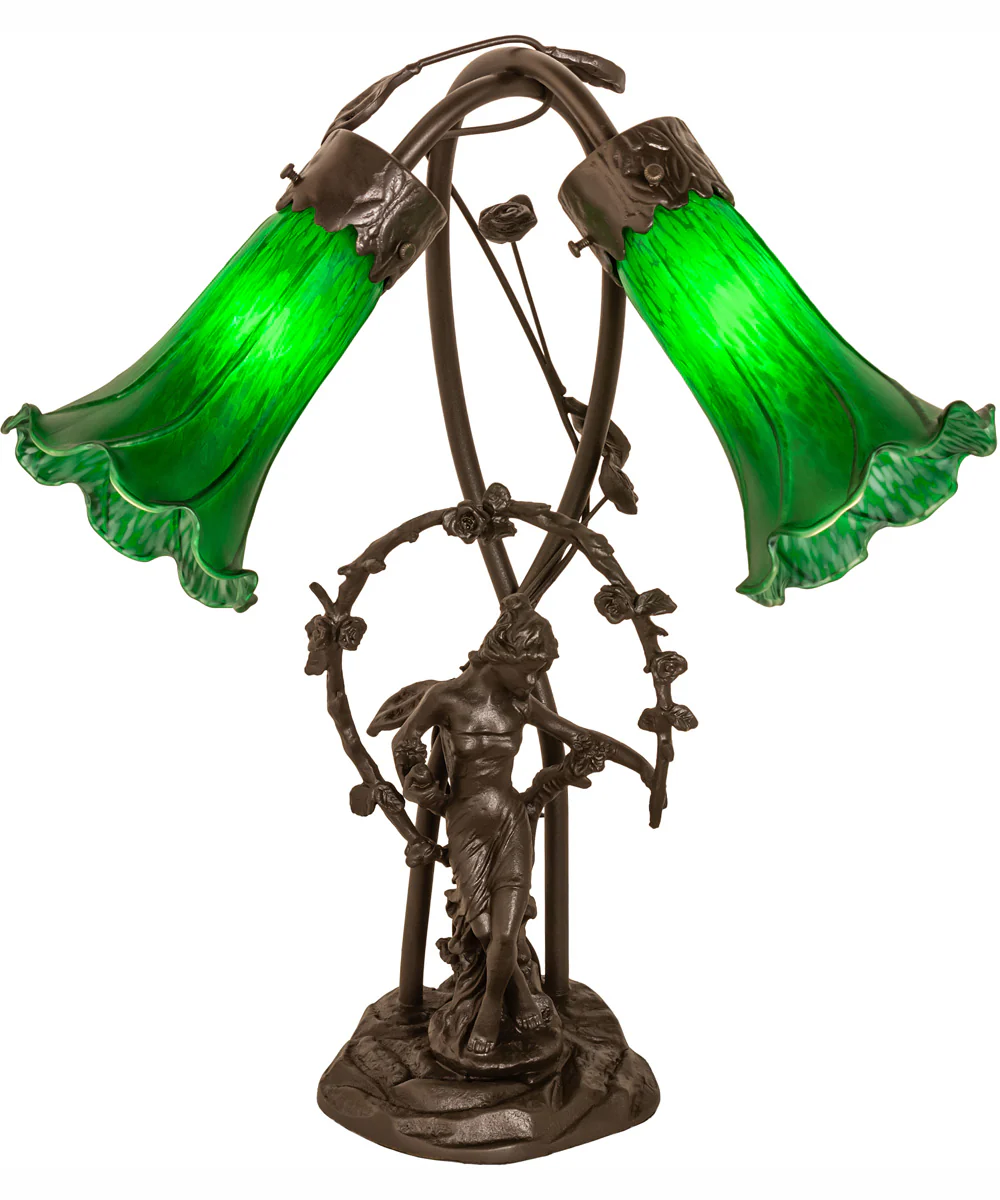 17" High Green Tiffany Pond Lily 2 Light Trellis Girl Accent Lamp - Image 2